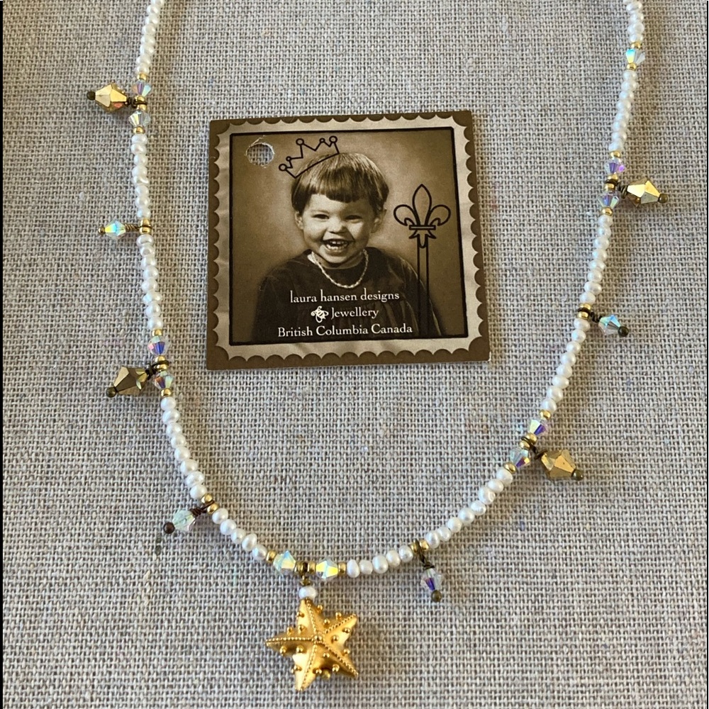 NWT Artisan Made Seed Pearl Swarovski Crystal Necklace Verme…